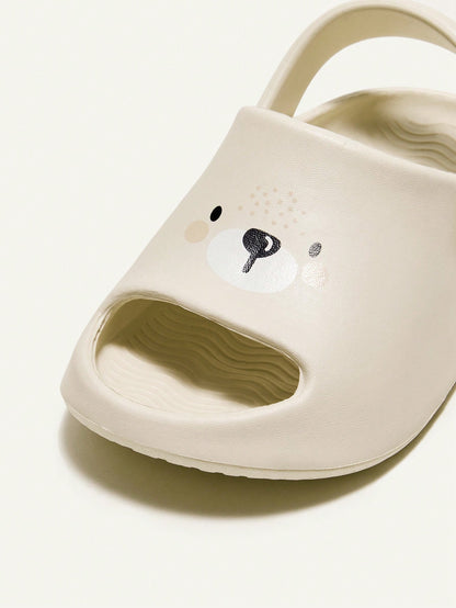 Sandalia De Bebê Fofa Com Estampa De Urso, Respirável, Macia, Antiderrapante, Durável E Versátil Com Furos