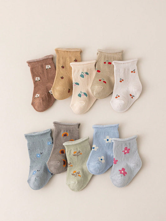 10 Pares de Meias Folgadas Antiderrapantes Para Bebês em Todas as Estações