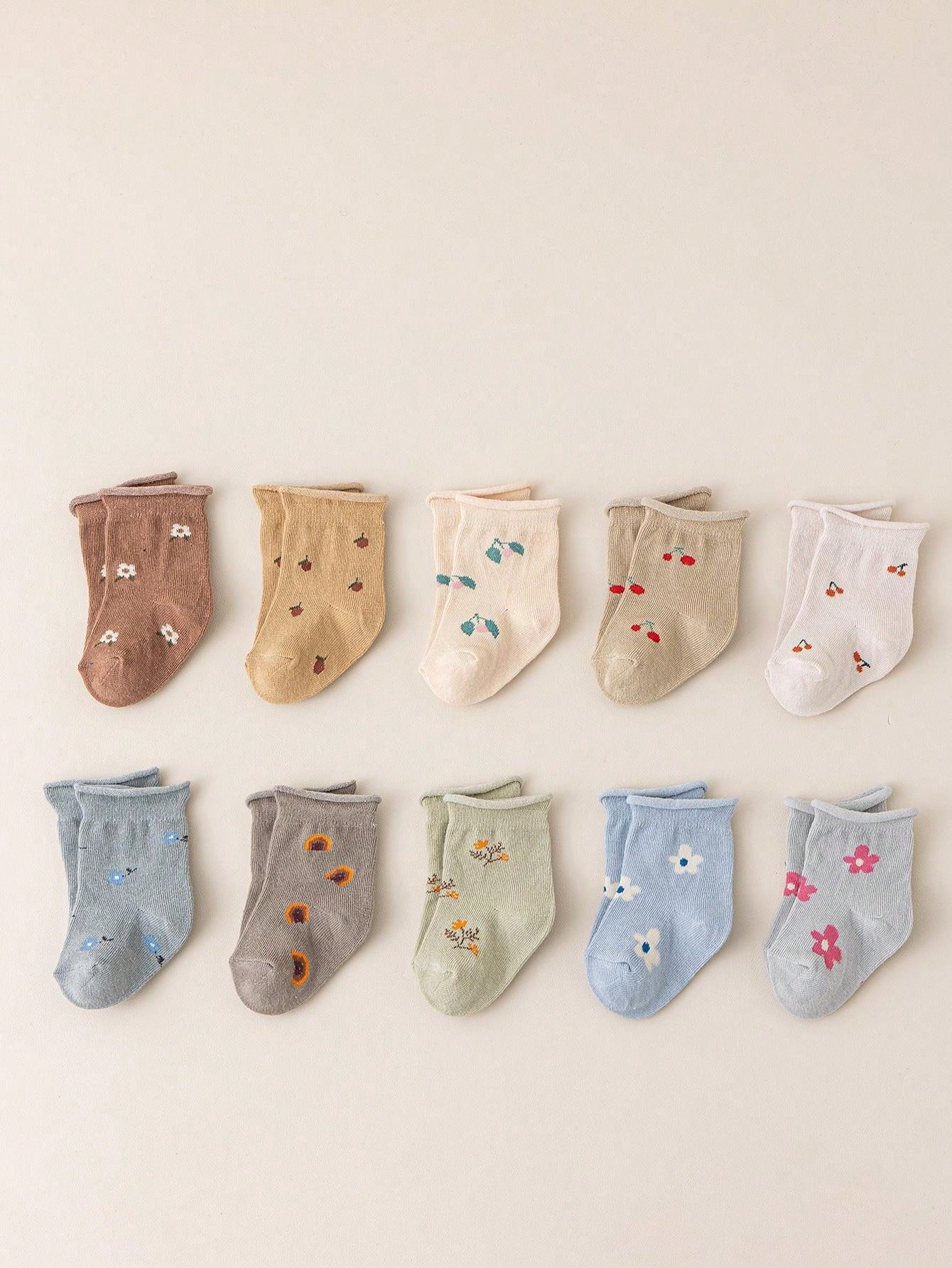 10 Pares de Meias Folgadas Antiderrapantes Para Bebês em Todas as Estações
