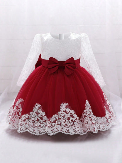 Vestido de Daminha de Honra Encantador com Decoração de Laço e Tule nas Costas, Adequado para Casamento, Festa, Evento de Aniversário