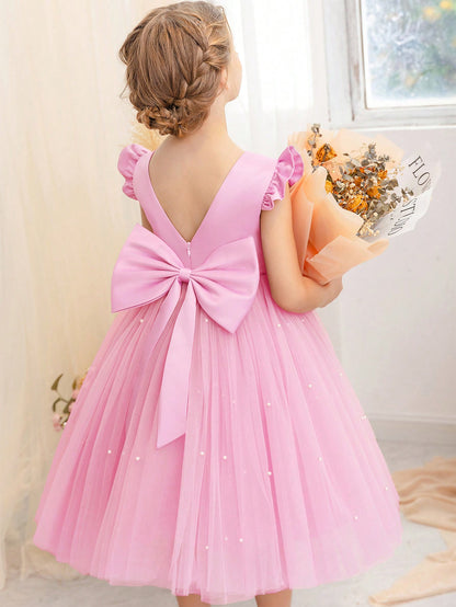 Vestido de princesa de espetáculo de música com babados e buraco na manga, ideal para festa de aniversário, formatura, coquetel, casual, uso diário e performance de palco