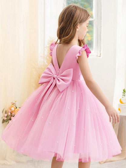 Vestido de princesa de espetáculo de música com babados e buraco na manga, ideal para festa de aniversário, formatura, coquetel, casual, uso diário e performance de palco