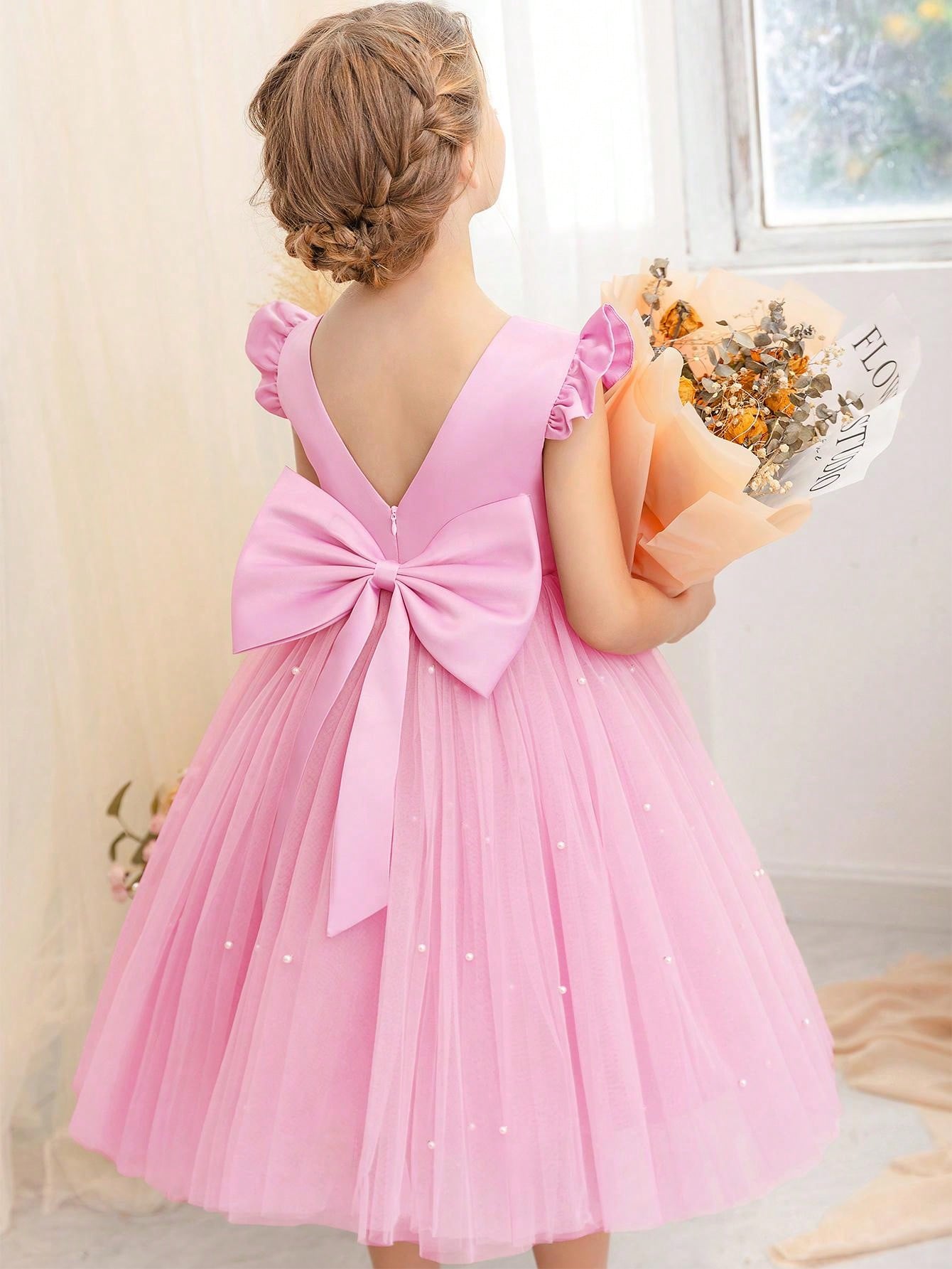 Vestido de princesa de espetáculo de música com babados e buraco na manga, ideal para festa de aniversário, formatura, coquetel, casual, uso diário e performance de palco