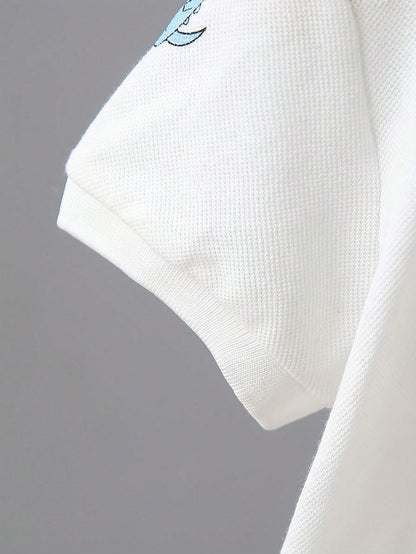 Conjunto de 2 peças de roupas casuais com Top polo de manga curta com estampa de dinossauro e calça curta sólida para meninos, na moda.