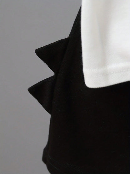 Conjunto de 2 peças de roupas casuais com Top polo de manga curta com estampa de dinossauro e calça curta sólida para meninos, na moda.