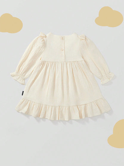 1 peça Vestido de Princesa com Manga Longa e Bainha com Babados Bordados com Flores para Outono