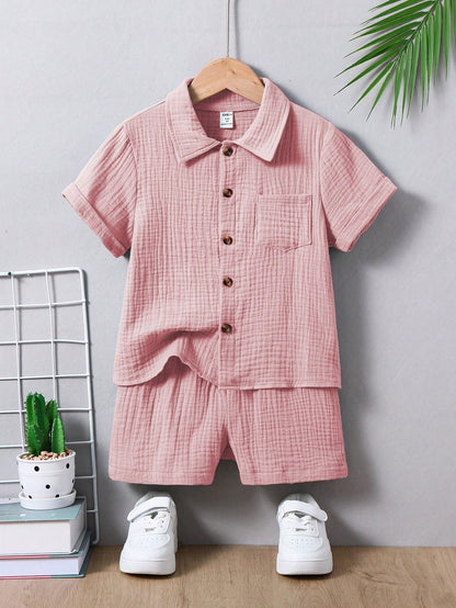 Vintaside Kids 2 peças Conjunto Camisa de Manga Curta de Algodão Casual e Shorts para Meninos Jovens, Adequado para Uso Diário, Escola, Brincadeiras ao Ar Livre na Primavera e Verão