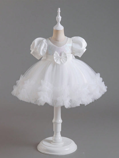 Vestido casual de princesa de festa de aniversário em malha e paetês para menina bebê