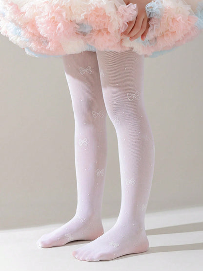 1 peça Meia-calça de malha fina para meninas, Meia-calça Doce de Verão com Estampa de Coração Morango Cereja e Borboleta, Meia-Calça de Princesa