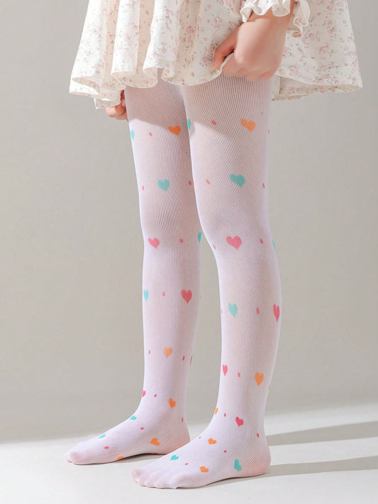 1 peça Meia-calça de malha fina para meninas, Meia-calça Doce de Verão com Estampa de Coração Morango Cereja e Borboleta, Meia-Calça de Princesa