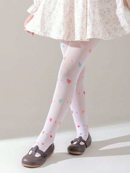 1 peça Meia-calça de malha fina para meninas, Meia-calça Doce de Verão com Estampa de Coração Morango Cereja e Borboleta, Meia-Calça de Princesa