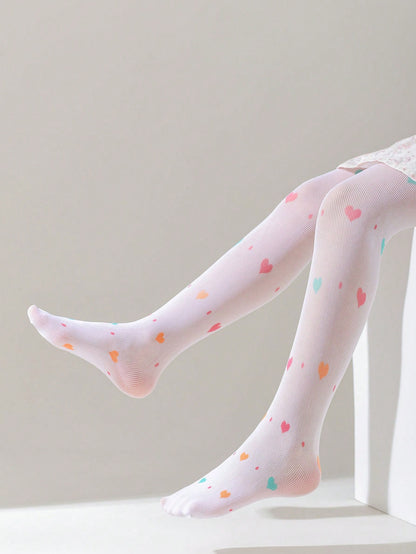 1 peça Meia-calça de malha fina para meninas, Meia-calça Doce de Verão com Estampa de Coração Morango Cereja e Borboleta, Meia-Calça de Princesa