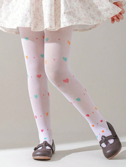 1 peça Meia-calça de malha fina para meninas, Meia-calça Doce de Verão com Estampa de Coração Morango Cereja e Borboleta, Meia-Calça de Princesa