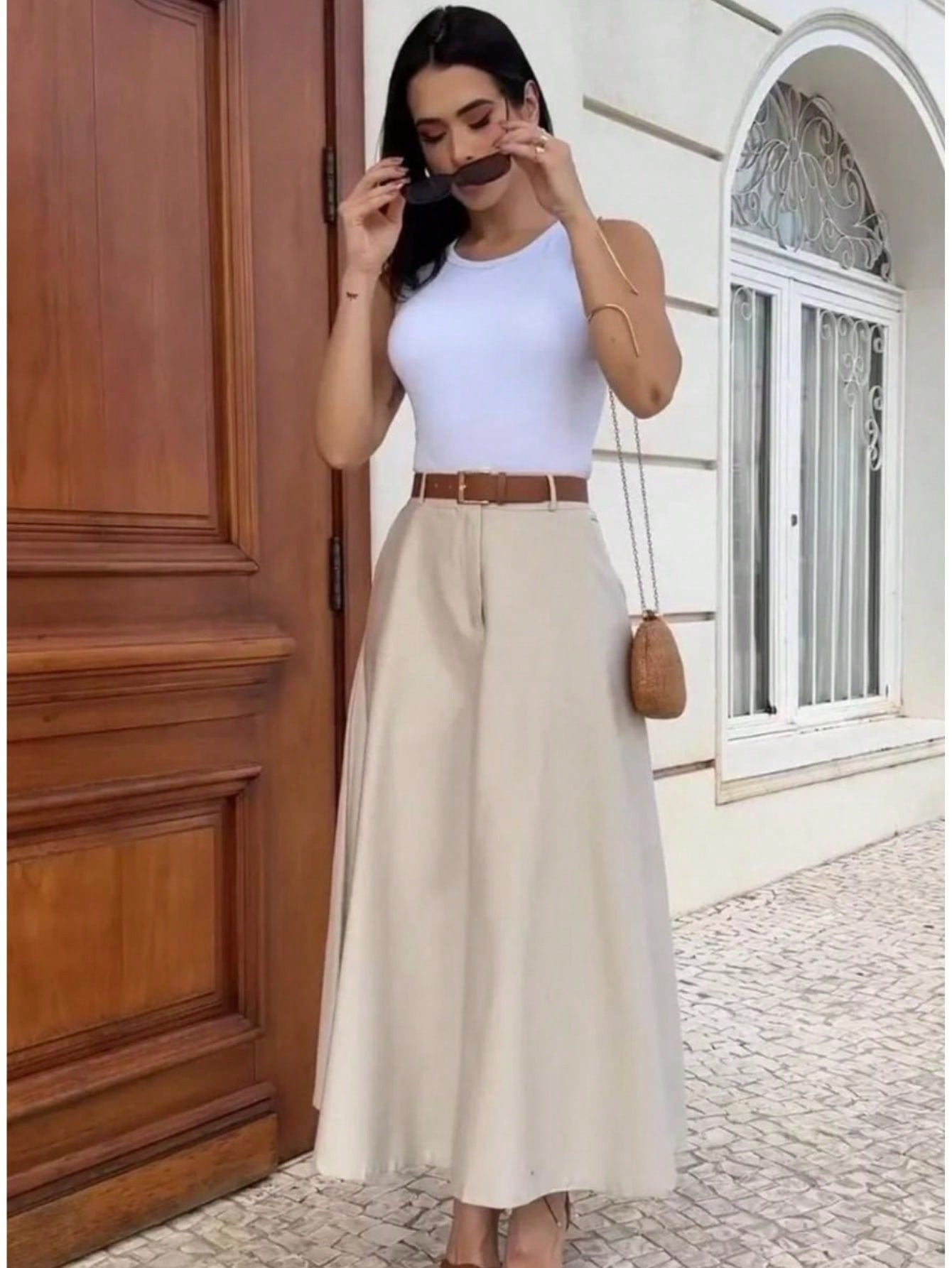 Saia cumprida alfaiataria com bolso moda evangelica