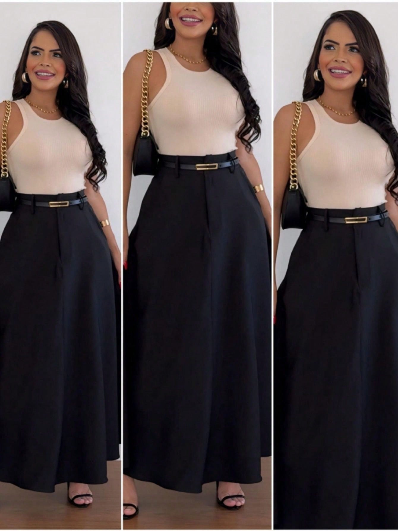 Saia cumprida alfaiataria com bolso moda evangelica