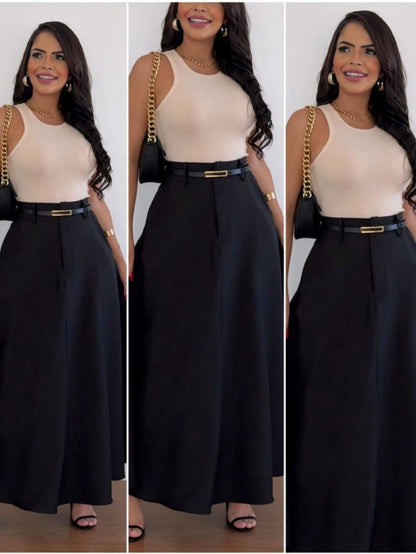 Saia cumprida alfaiataria com bolso moda evangelica