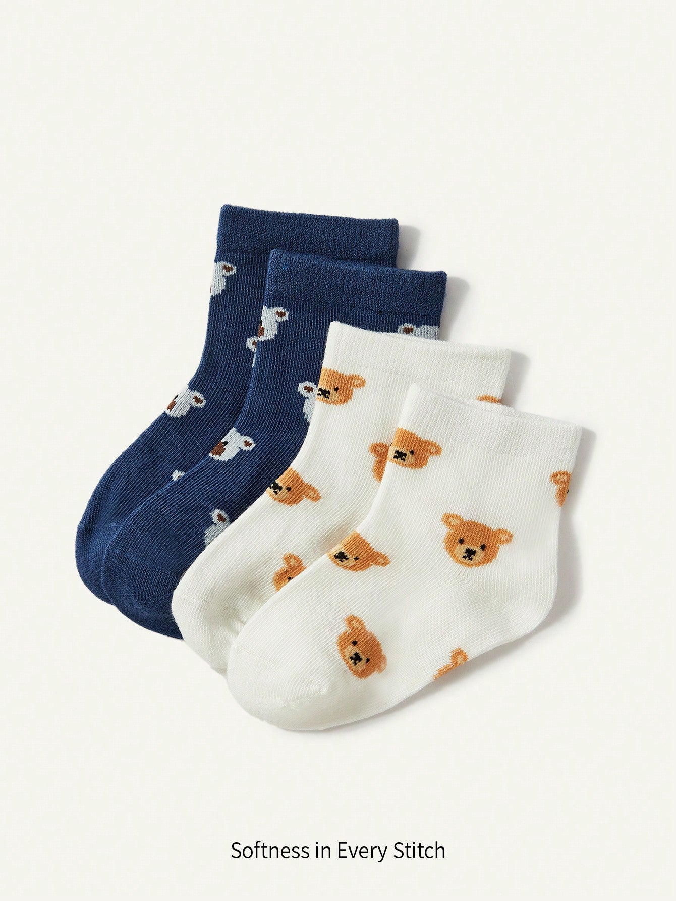 2 Pares de Socks de Algodão Jacquard de Urso Bonito para Bebê/Criança