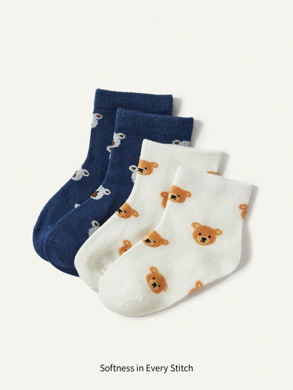 2 Pares de Socks de Algodão Jacquard de Urso Bonito para Bebê/Criança