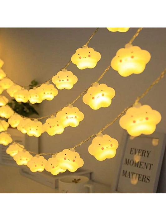 1 Peça de cordão de luzes LED em forma de nuvem sorridente, luzes decorativas com bateria, decoração para quarto infantil, decorações para festas, jardim, acampamento, interiores, casamento, decoração para quarto de bebê e berçário