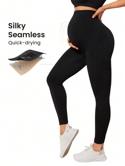 Calça ajustada e simples de cor sólida para gestante, uso casual diário