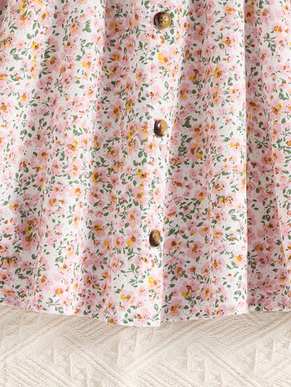 Vestido Casual Integrado com Mangas Bufantes e Decote Quadrado Estampado para Jovens