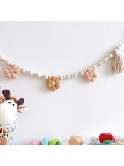 1 Peça Faixa de Borlas Rosa com Flor, Decoração de Quarto de Bebê Infantil, Decoração de Festa, Fofo e Aconchegante, Decoração Suspensa