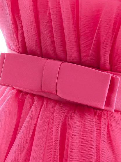 Vestido de Cauda de Tule em Camadas de Cor Sólida para Bebê Menina, Elegante Roupa Formal Adequada para Festas e Banquetes, Bainha Removível