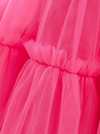 Vestido de Cauda de Tule em Camadas de Cor Sólida para Bebê Menina, Elegante Roupa Formal Adequada para Festas e Banquetes, Bainha Removível