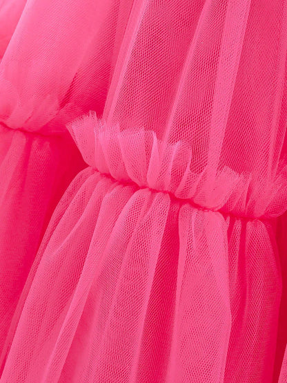 Vestido de Cauda de Tule em Camadas de Cor Sólida para Bebê Menina, Elegante Roupa Formal Adequada para Festas e Banquetes, Bainha Removível