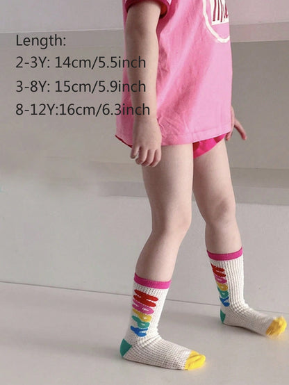 3 Pares de meias finas de cano médio para Meninas com padrão de carta e bolinha, combinação fashion