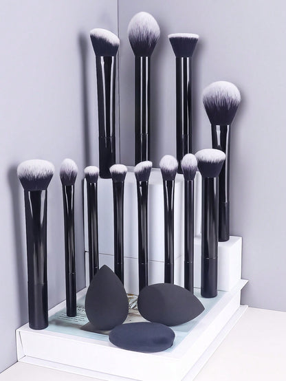 Conjunto de Pincéis de Maquiagem Multifuncionais com 8 peças, incluindo Puff, Pó, Blush, Base, Sombra, Esfumar e Contorno