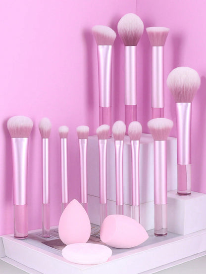Conjunto de Pincéis de Maquiagem Multifuncionais com 8 peças, incluindo Puff, Pó, Blush, Base, Sombra, Esfumar e Contorno