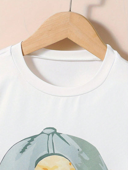Conjunto de Camiseta de Manga Curta e Shorts Estampados com Ursinho Jovem, Looks Casuais de Verão, 2 peças/Conjunto