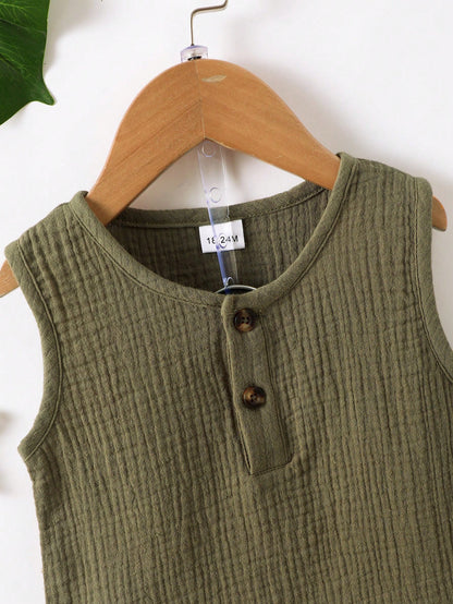 Conjunto de Verão de Moda sem Mangas para Meninos, Conjunto Casual de Regata Reversível Verde Militar