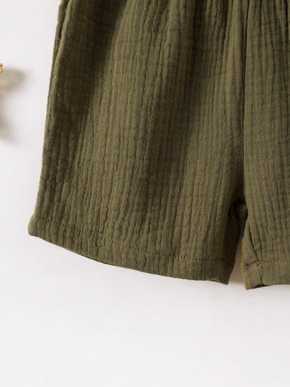 Conjunto de Verão de Moda sem Mangas para Meninos, Conjunto Casual de Regata Reversível Verde Militar