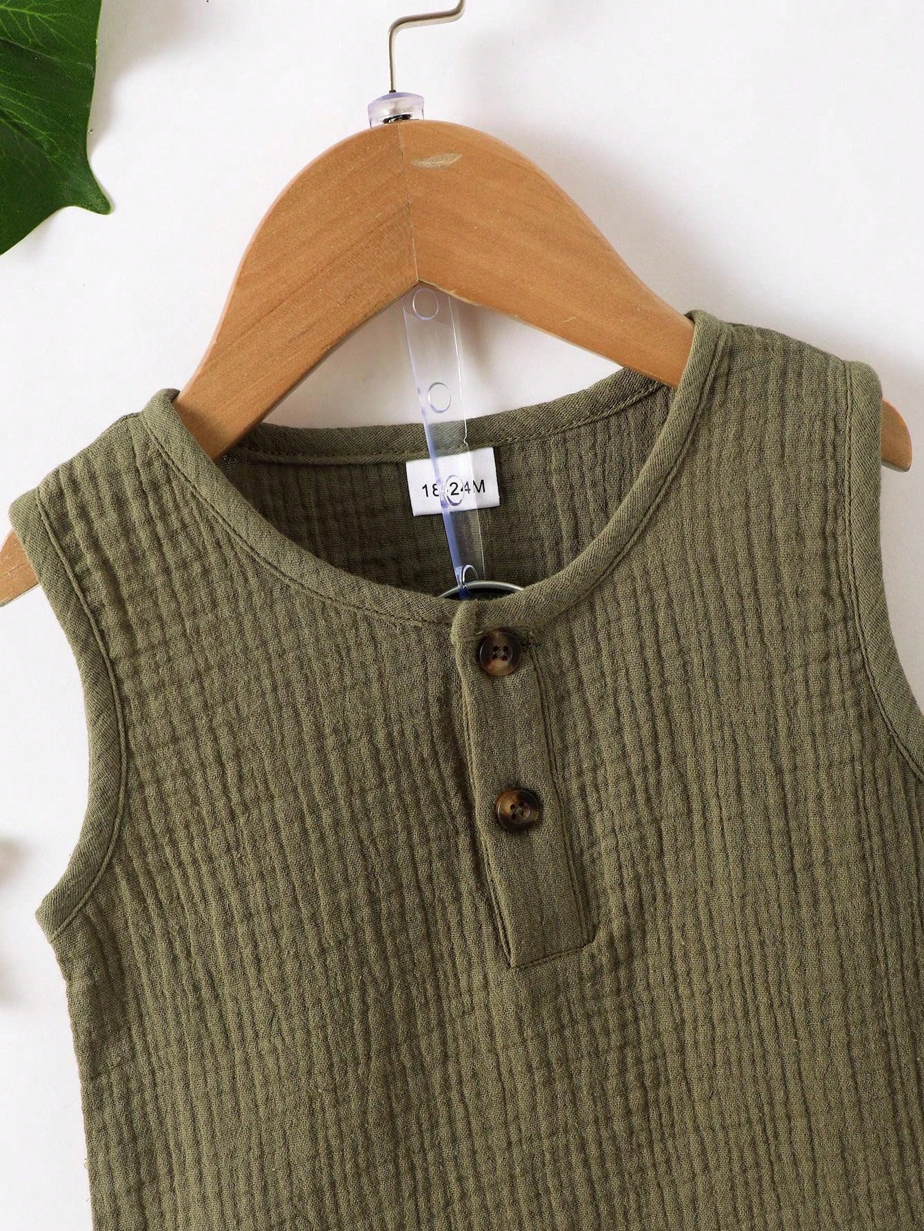 Conjunto de Verão de Moda sem Mangas para Meninos, Conjunto Casual de Regata Reversível Verde Militar