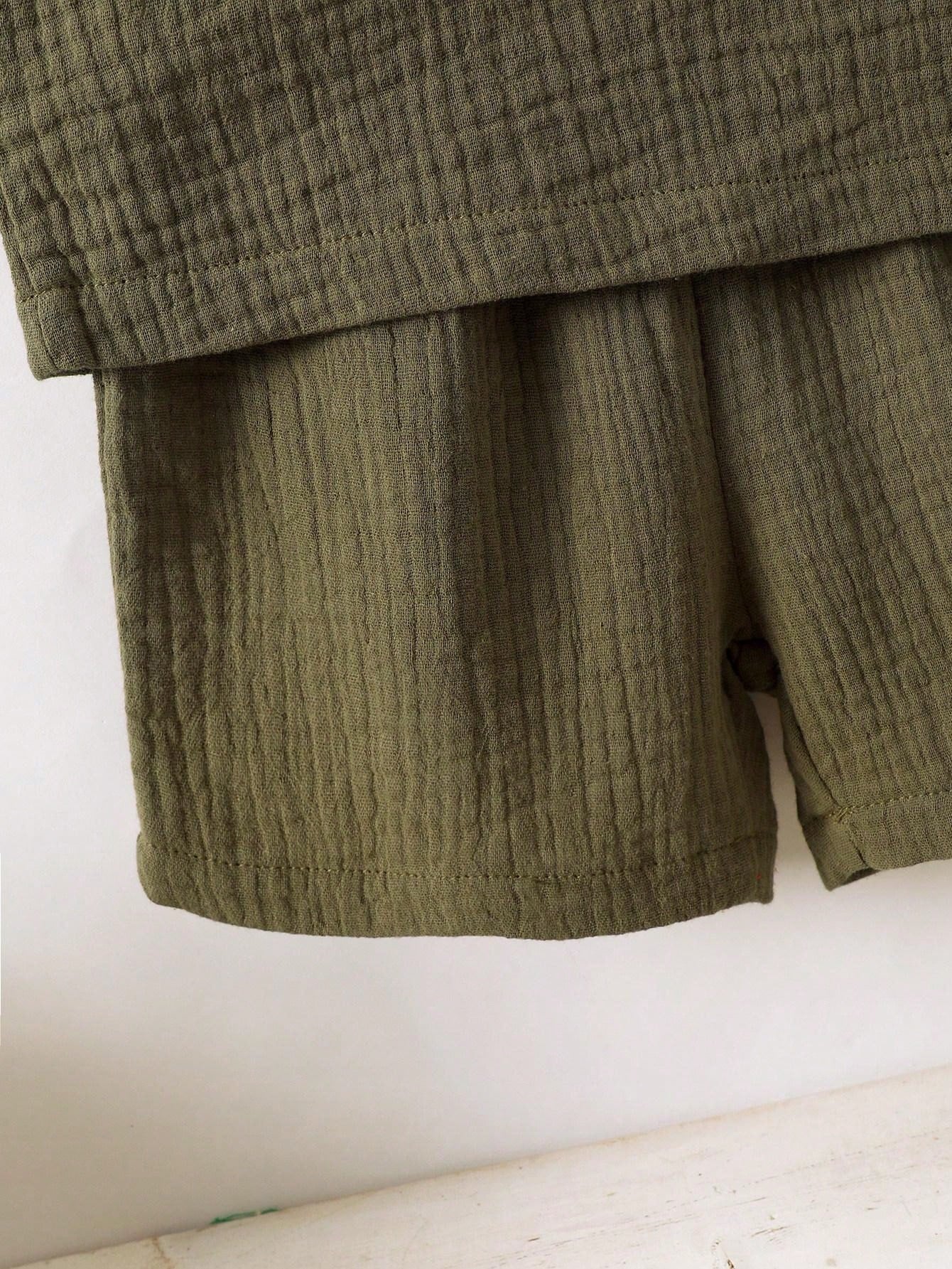 Conjunto de Verão de Moda sem Mangas para Meninos, Conjunto Casual de Regata Reversível Verde Militar