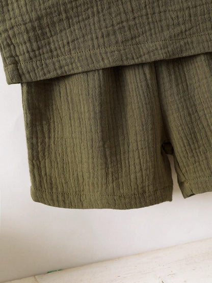 Conjunto de Verão de Moda sem Mangas para Meninos, Conjunto Casual de Regata Reversível Verde Militar