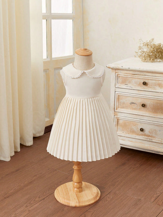 Vestido Plissado Bebê Garotas Sem Mangas Fofo Gola De Boneca