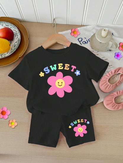 Conjunto Verão para Bebê Menina – Camiseta Manga Curta e Shorts com Estampa Floral