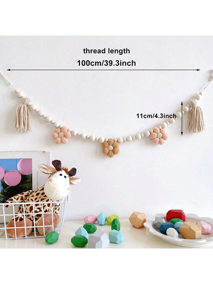 1 Peça Faixa de Borlas Rosa com Flor, Decoração de Quarto de Bebê Infantil, Decoração de Festa, Fofo e Aconchegante, Decoração Suspensa