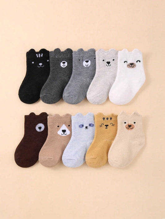10 Pares de Meias de Bebê com Estampa de Desenho Animado Fofa, Unissex e Confortáveis para Todas as Estações