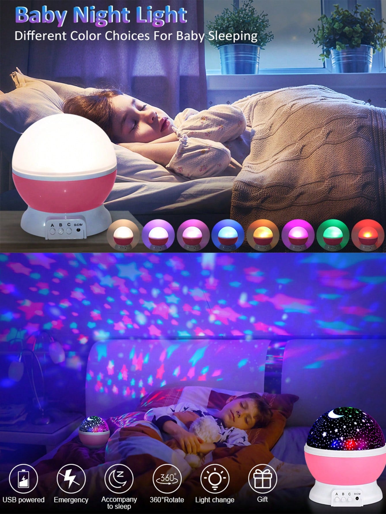 1 peça Luz de Projeção para Quarto Infantil, Luz Companheira do Sono da Criança, Rotação de 360°, Luz de Humor com Planeta Onírico e Céu Estrelado, Projetor de Céu Estrelado Romântico