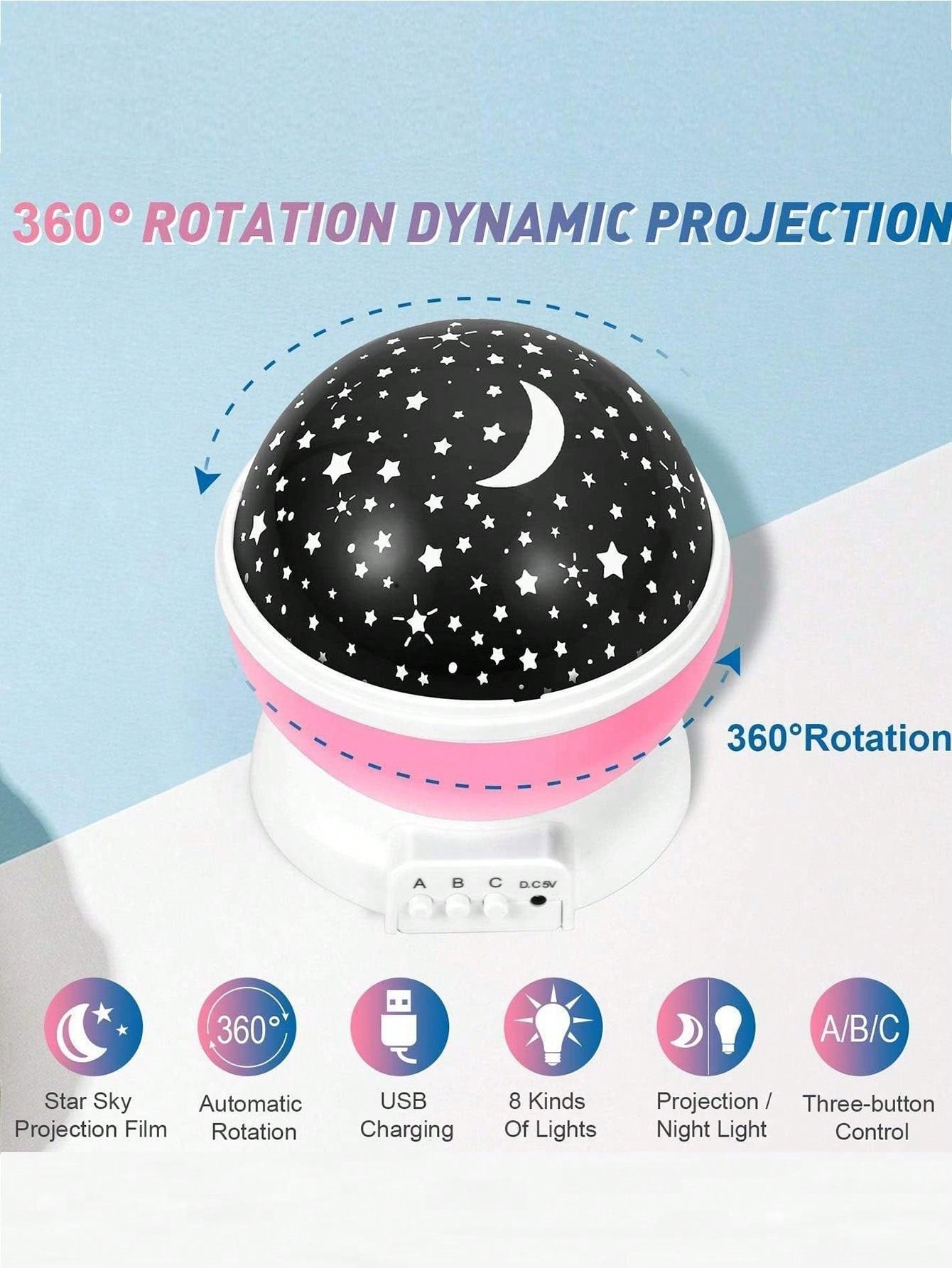 1 peça Luz de Projeção para Quarto Infantil, Luz Companheira do Sono da Criança, Rotação de 360°, Luz de Humor com Planeta Onírico e Céu Estrelado, Projetor de Céu Estrelado Romântico