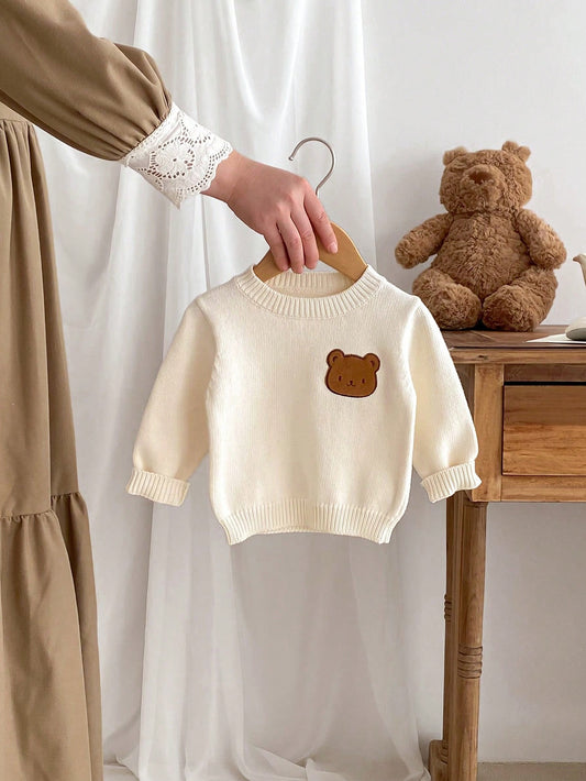 Suéter de malha à prova de vento e quente com design de urso infantil, Top de malha macia unissex para bebê