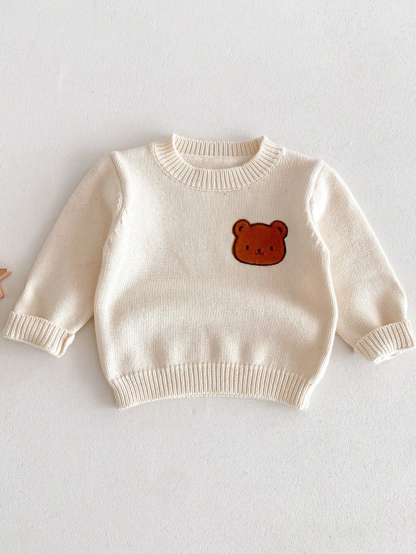 Suéter de malha à prova de vento e quente com design de urso infantil, Top de malha macia unissex para bebê