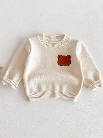 Suéter de malha à prova de vento e quente com design de urso infantil, Top de malha macia unissex para bebê