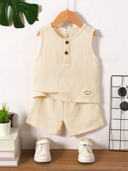 Conjunto de Verão de Moda sem Mangas para Meninos, Conjunto Casual de Regata Reversível Verde Militar