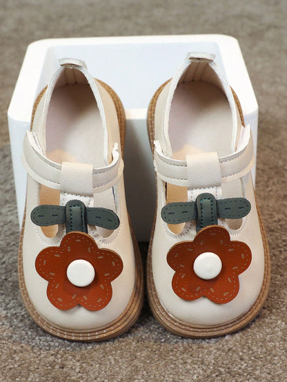 1 par de sapatos rasos de boca de flor de PU para meninas de estilo bonito, adequados para uso diário ao ar livre na primavera e outono