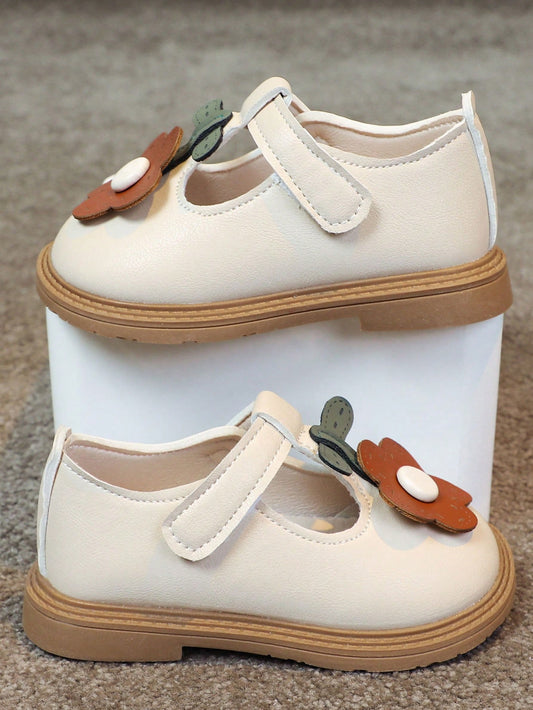 1 par de sapatos rasos de boca de flor de PU para meninas de estilo bonito, adequados para uso diário ao ar livre na primavera e outono